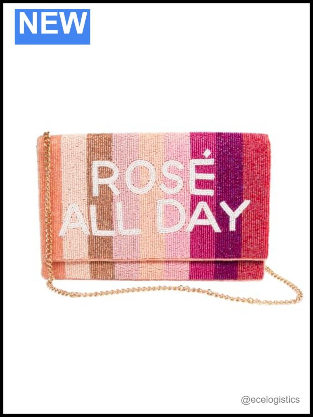 Beaded Clutch Purse Evening Bag with Chain Rosé All Day